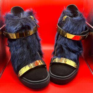 Giuseppe Zanotti High-top Sneakers Suede Indigo Fur Women